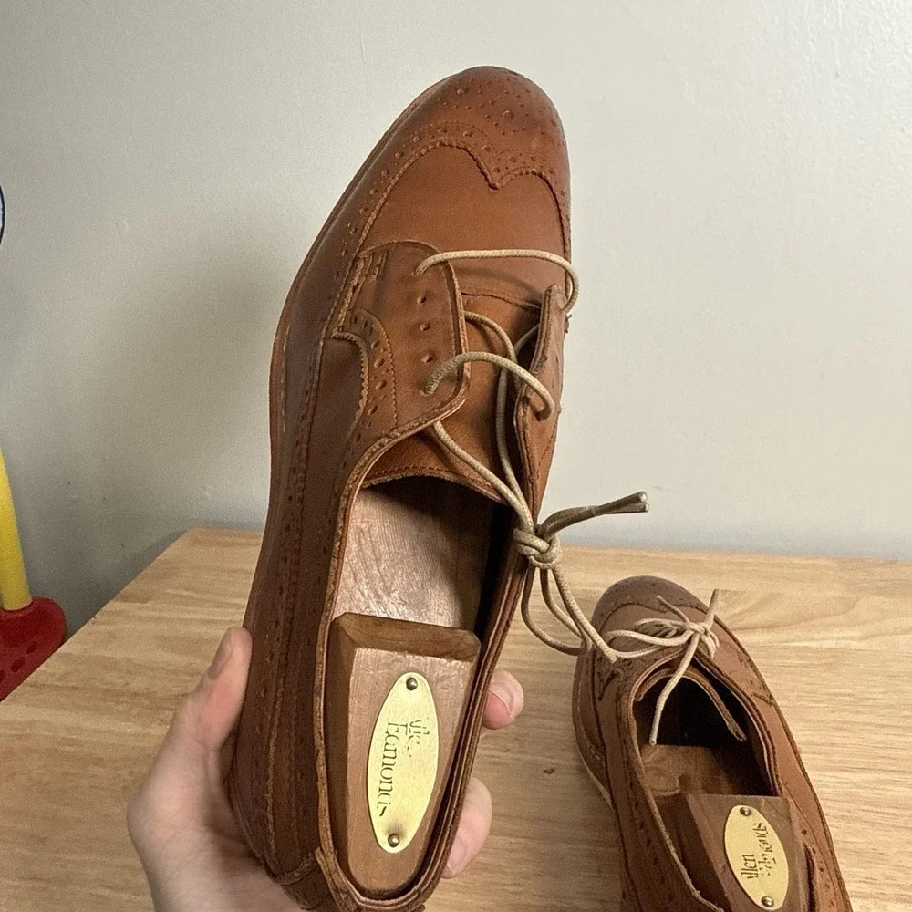 Allen‎ Edmonds Shannon Drive Tan Wingtip Derby Leather 1646 Mens Size 10 D
